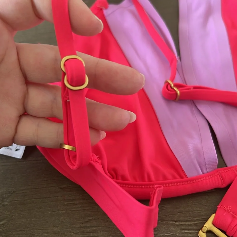 L*Space Pink and Purple Fused Zendaya Top Bikini Swimwear